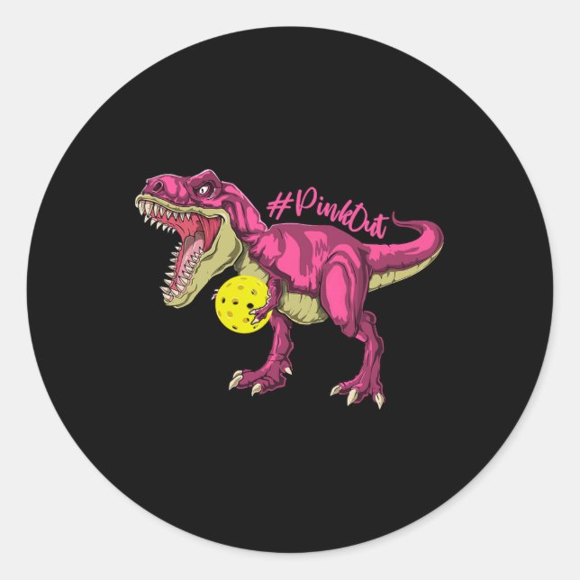 Sticker Rond Pink Out T Rex Et Picklebyll Byll Cancer Du Sein A (Devant)