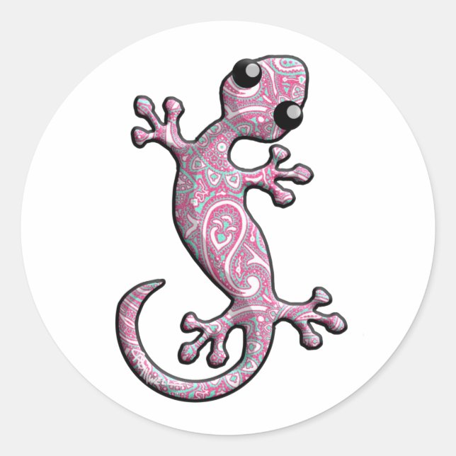 Sticker Rond Pink Paisley Gecko Lizard (Devant)