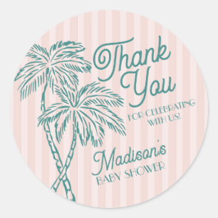Sticker Rond Pink Palm Spring Pastel Beach Baby shower Favorise