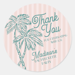 Sticker Rond Pink Palm Spring Pastel Beach Party Favoriser