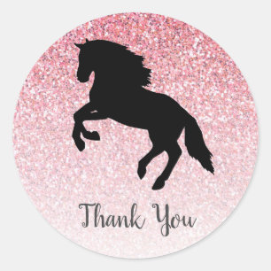 Sticker Rond Pink Parties scintillant Horse Barnyard Farm Party