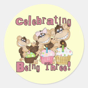 Sticker Rond Pink Party Monkey 3e Anniversaire Tshirts et cadea