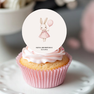 Sticker Rond Pink Pastel Bunny Anniversaire de enfant de Pâques