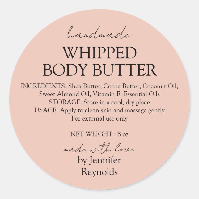Sticker Rond Pink Pastel Handmade Body Butter Organic Classic (Devant)