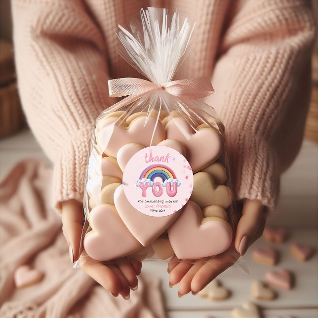 Sticker Rond Pink Pastel Rainbow Birthday Thank You (Créateur téléchargé)
