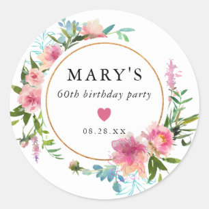 Sticker Rond Pink Peony 60e fête d'anniversaire Favor