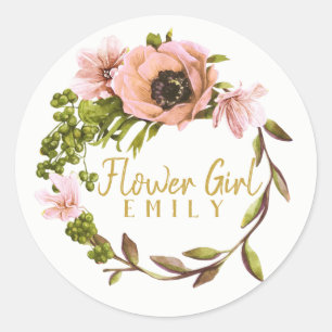 Sticker Rond Pink Peony Flower Nom de la fille ID456