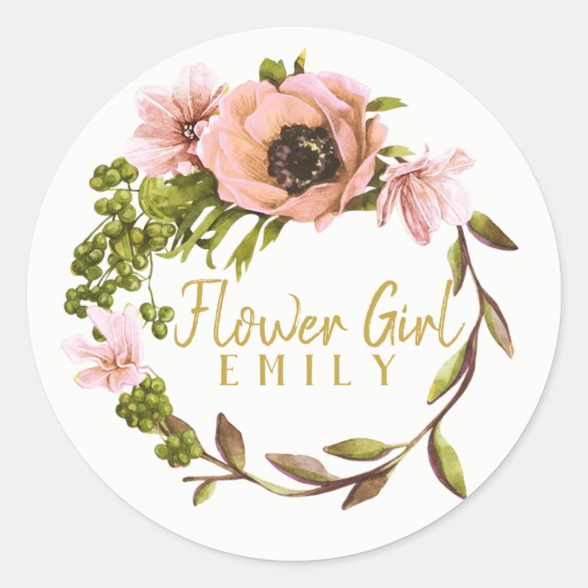 Sticker Rond Pink Peony Flower Nom de la fille ID456 (Devant)