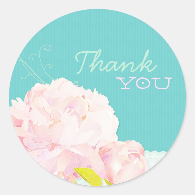 Sticker Rond Pink Peony Lagoon Mariage Merci (Devant)