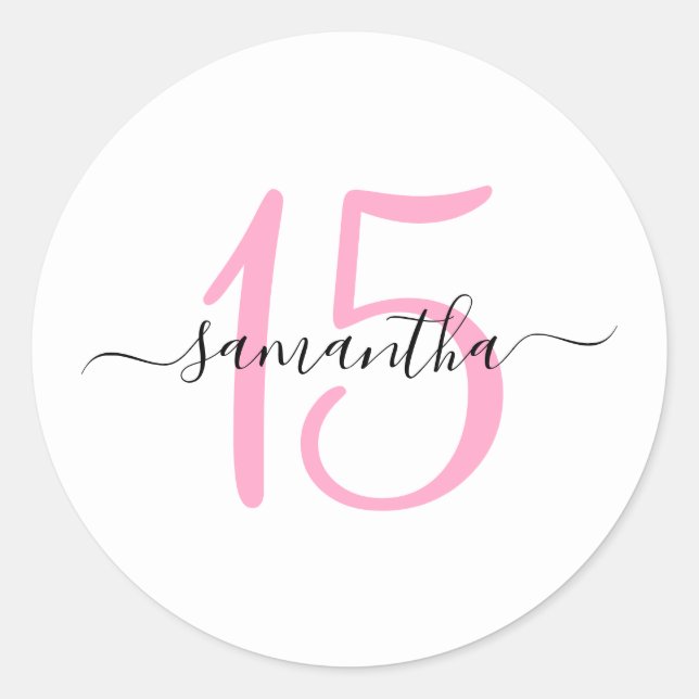 Sticker Rond Pink personnalisé 15e anniversaire (Devant)