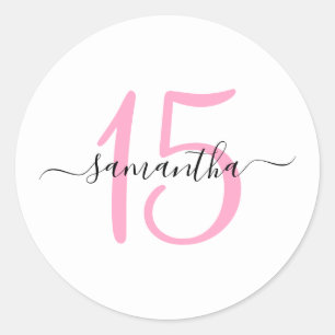 Sticker Rond Pink personnalisé 15e anniversaire
