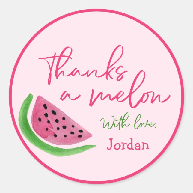 Sticker Rond Pink personnaliséMerci un Melon 1er anniversaire (Devant)