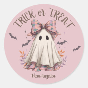 Sticker Rond Pink Plaid Bow mignon Fille Fantôme Halloween