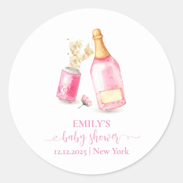 Sticker Rond Pink Poppin Champagne Beer Girl Baby shower (Devant)