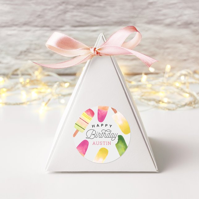 Sticker Rond Pink Popsicle Anniversaire de enfant personnalisé (Créateur téléchargé)