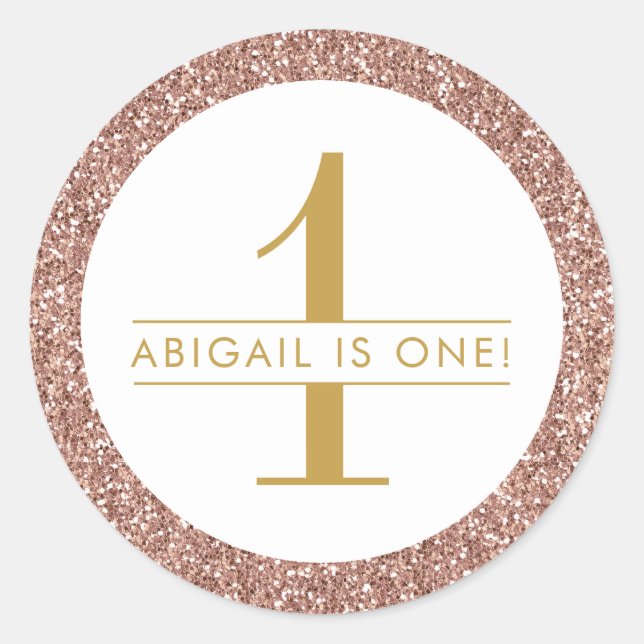 Sticker Rond Pink Premier Anniversaire Rose Gold Parties scinti (Devant)