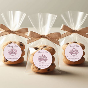 Sticker Rond Pink Pretty Princess Crown Birthday Girl