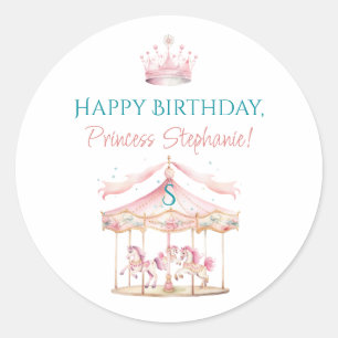 Sticker Rond Pink Princess Carousel Magique 1er anniversaire fi