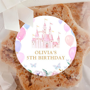 Sticker Rond Pink Princess Castle Girl Anniversaire
