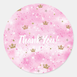 Sticker Rond Pink Princess Hearts Stars & Crowns Fête d'anniver