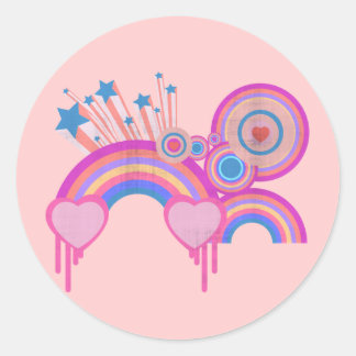 Sticker Rond Pink Punk Rainbow Stars et Spirales