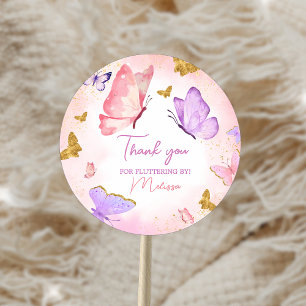 Sticker Rond Pink Purple Petit Papillon fête d'anniversaire