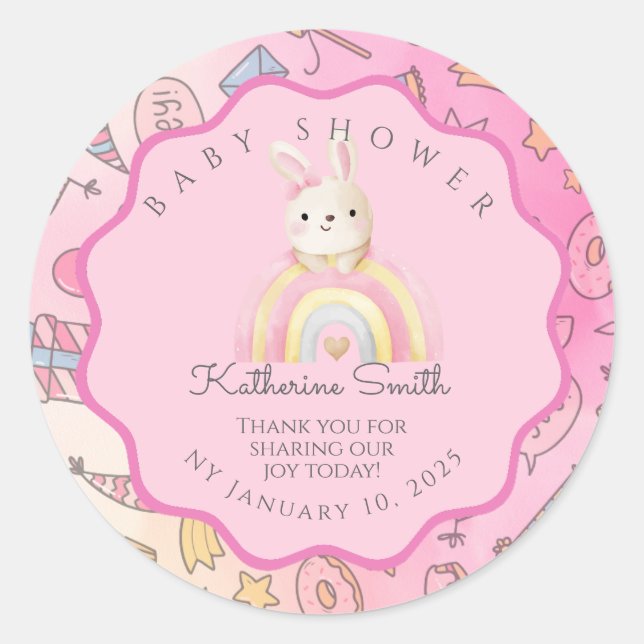 Sticker Rond pink rabbit cute baby shower (Devant)