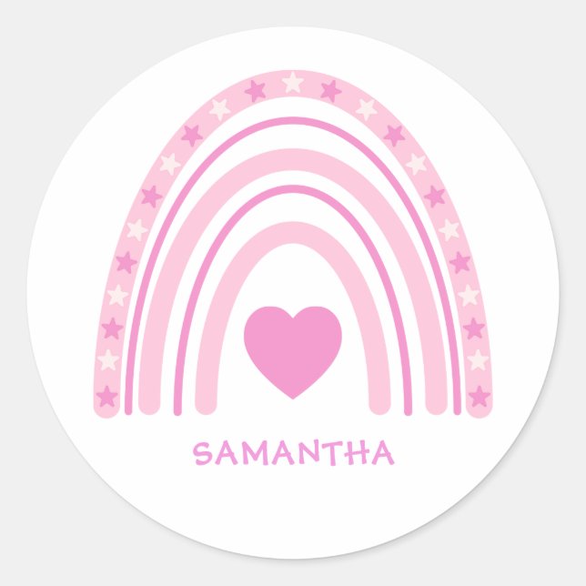 Sticker Rond Pink Rainbow Name School (Devant)