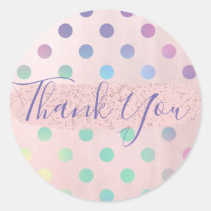 Sticker Rond Pink Rainbow Pastel Pois fête d'anniversaire