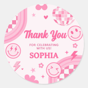Sticker Rond Pink Retro Super fête d'anniversaire
