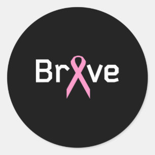 Sticker Rond Pink Ribbon Brave Worlds Cancer Survivant Soutien