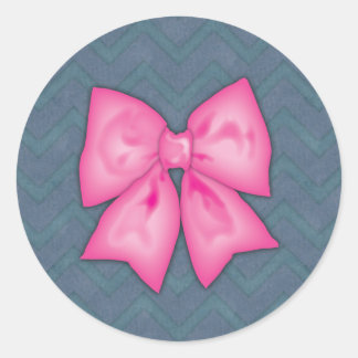 Sticker Rond Pink Ribbon Chevron Denim Arrière - plan