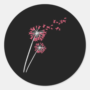 Sticker Rond Pink Ribbon Dandelion Sensibilisation au cancer du