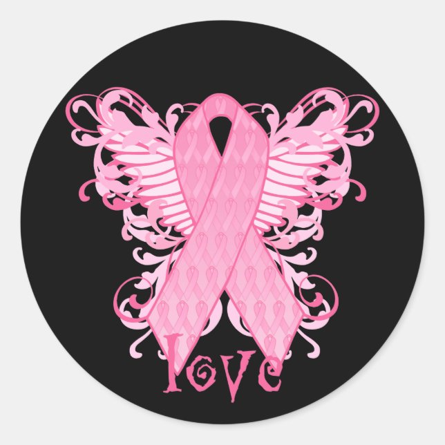 Sticker Rond Pink Ribbon Love (Devant)