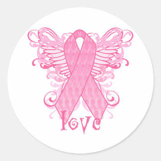 Sticker Rond Pink Ribbon Love Wings