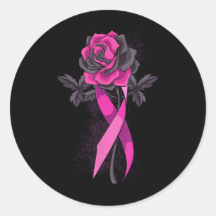 Sticker Rond Pink Ribbon Rose Sensibilisation au cancer du sein