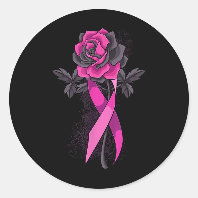 Sticker Rond Pink Ribbon Rose Sensibilisation au cancer du sein (Devant)