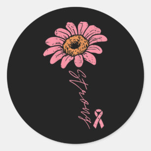 Sticker Rond Pink Ribbon Tournesol Strong Cancer du sein