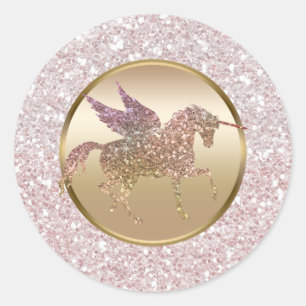 Sticker Rond Pink & Rose Gold Parties scintillant Flying Unicor