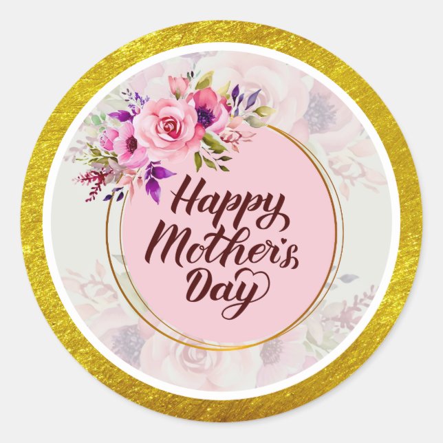 Sticker Rond Pink Rose Mother’s Day I Happy Mother's Day (Devant)