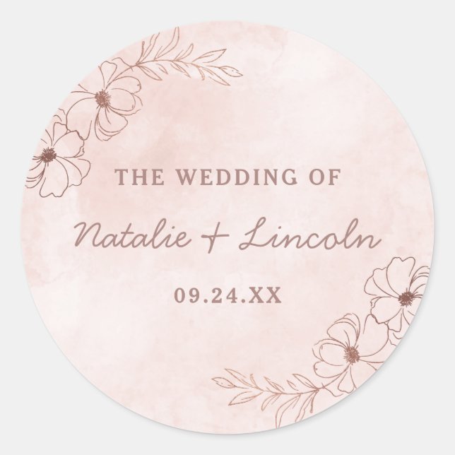 Sticker Rond Pink Rose Rose Blush Gold Foil Monogramme Mariage  (Devant)