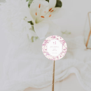 Sticker Rond Pink Safari Toile de Jouy   Baby Shower
