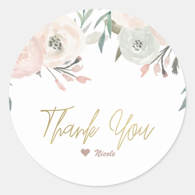 Sticker Rond Pink & Sage Mint Vert Fête des mariées Florale mod (Devant)