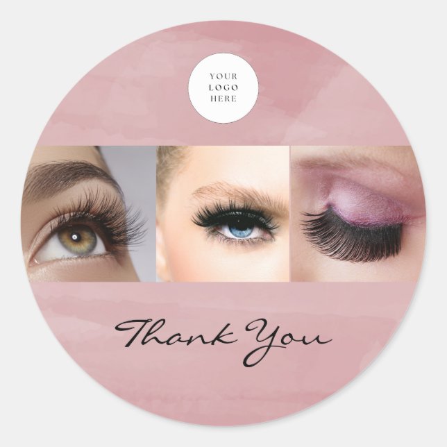 Sticker Rond Pink Script Logo Photo Makeup Thank You  (Devant)