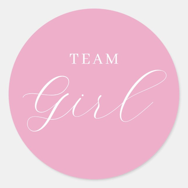 Sticker Rond Pink Script Team Girl Gender Reveal (Devant)