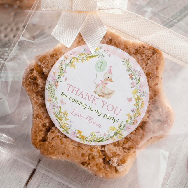 Sticker Rond Pink Silly Goose Floral Girl Birthday (Créateur téléchargé)