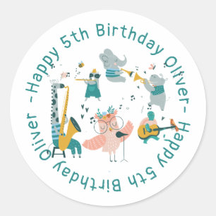 Sticker Rond Pink Songbird avec Animal Band Anniversaire