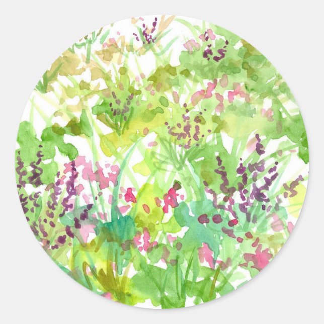 Sticker Rond Pink Spring Aquarelle Fleur sauvage Nature Art (Devant)