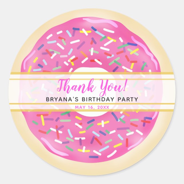 Sticker Rond Pink Sprinkts Fête d'anniversaire moderne (Devant)
