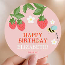 Pink Strawberry Birthday Party Favor Thank you